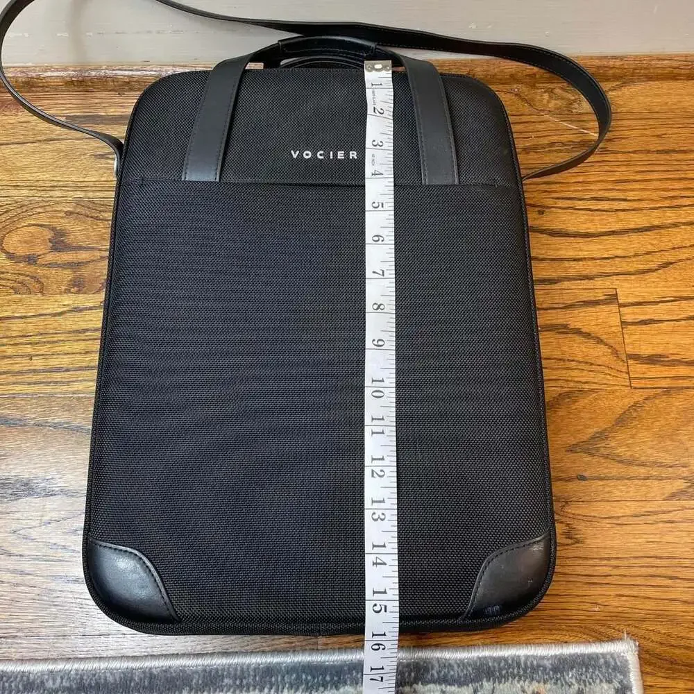 Vocier Avant Black Nylon and Leather Vertical Briefcase Laptop Bag